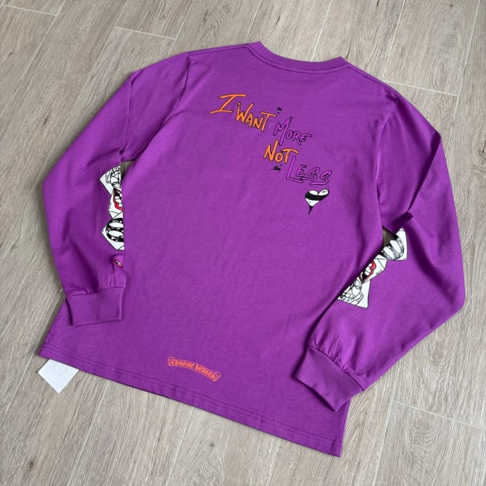 1:1 quality version American Streetwear Purple Chest Pocket Graffiti Slogan Poker Print Long Sleeve Tee 29392372