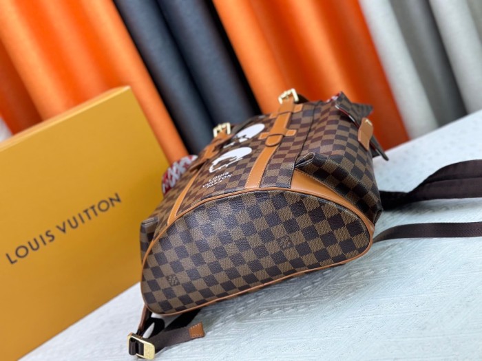 1:1 quality version Brown Chessboard Grid Print Figure Silhouette  Drawstring Flap Side Pockets Backpack 29393777