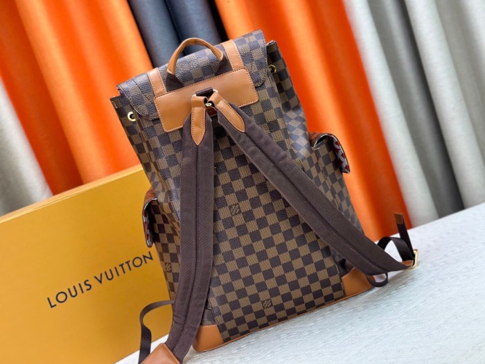 1:1 quality version Brown Chessboard Grid Print Figure Silhouette  Drawstring Flap Side Pockets Backpack 29393777