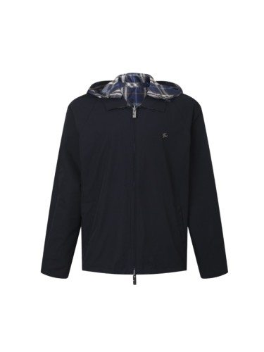 1:1 quality version Blue Plaid Chest Letter Embroidered Logo Drawstring Windproof Reversible Hooded Jacket 29395213