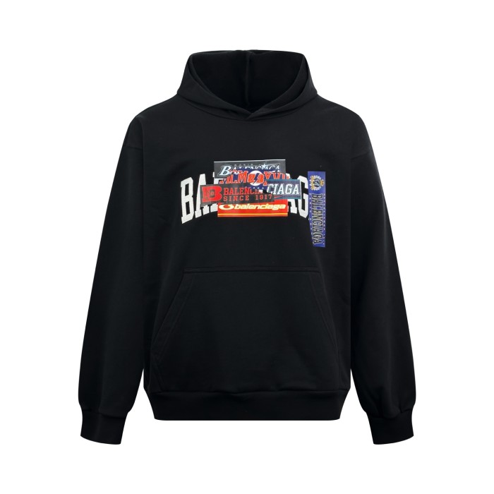 1:1 quality version High Street Vintage Front Multi Sticker Letter Back Patch Label Letter Print Hoodie 29395009