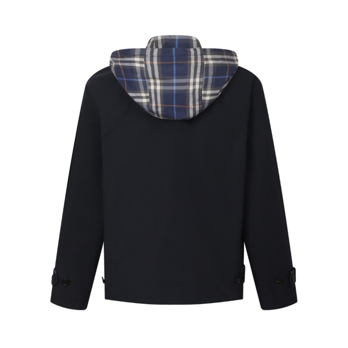 1:1 quality version Blue Plaid Chest Letter Embroidered Logo Drawstring Windproof Reversible Hooded Jacket 29395213