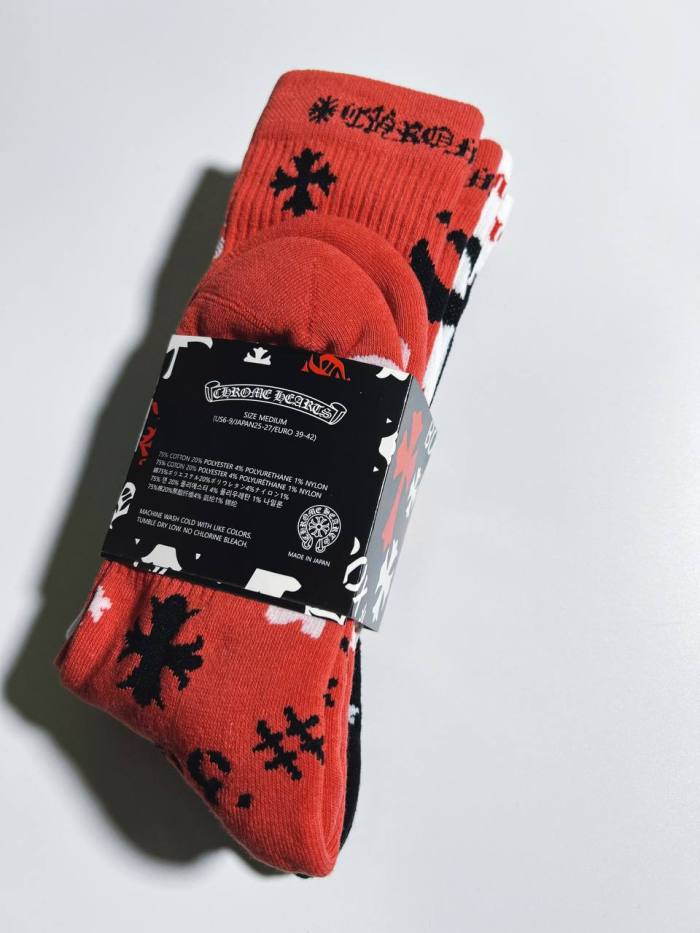 1:1 quality version Cross Letter Cotton Stretch Thick Rib‑Knit Unisex Trendy Mid‑Crew Socks 3 Pairs Per Card 29399293