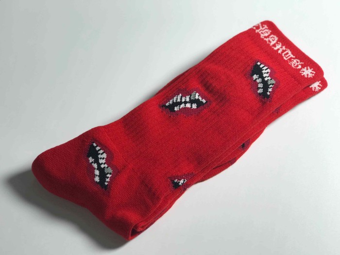 1:1 quality version Red Lip Bite‑Lip Cotton Rib‑Knit Stretch Breathable Mid‑Crew Socks 3 Pairs Per Card 29399281