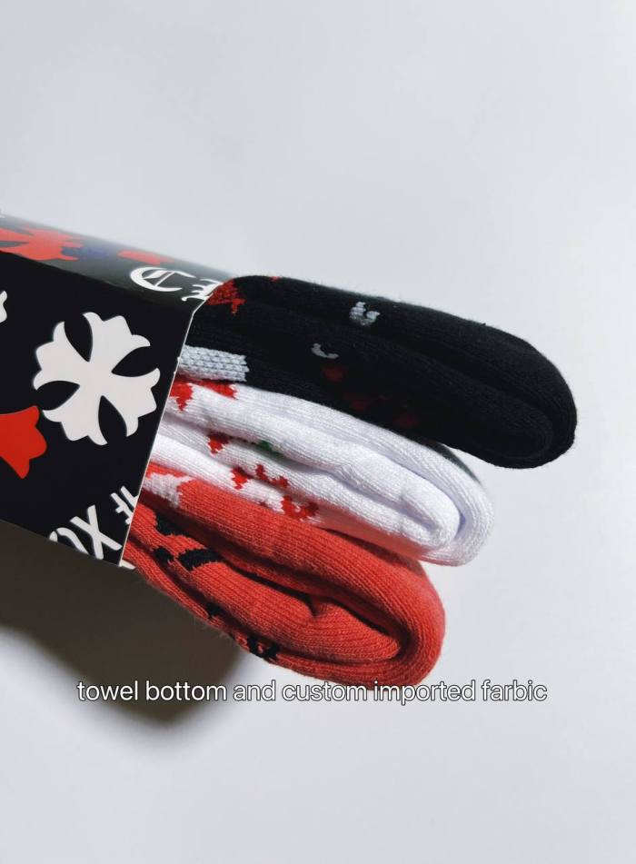 1:1 quality version Cross Letter Cotton Stretch Thick Rib‑Knit Unisex Trendy Mid‑Crew Socks 3 Pairs Per Card 29399293