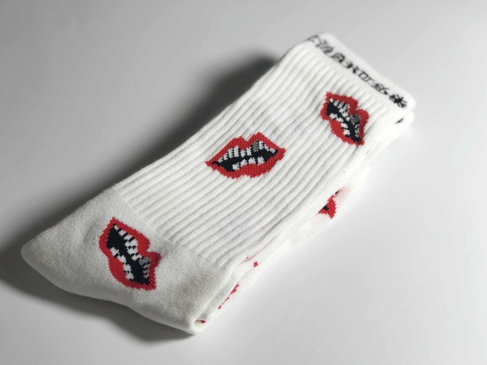 1:1 quality version Red Lip Bite‑Lip Cotton Rib‑Knit Stretch Breathable Mid‑Crew Socks 3 Pairs Per Card 29399281