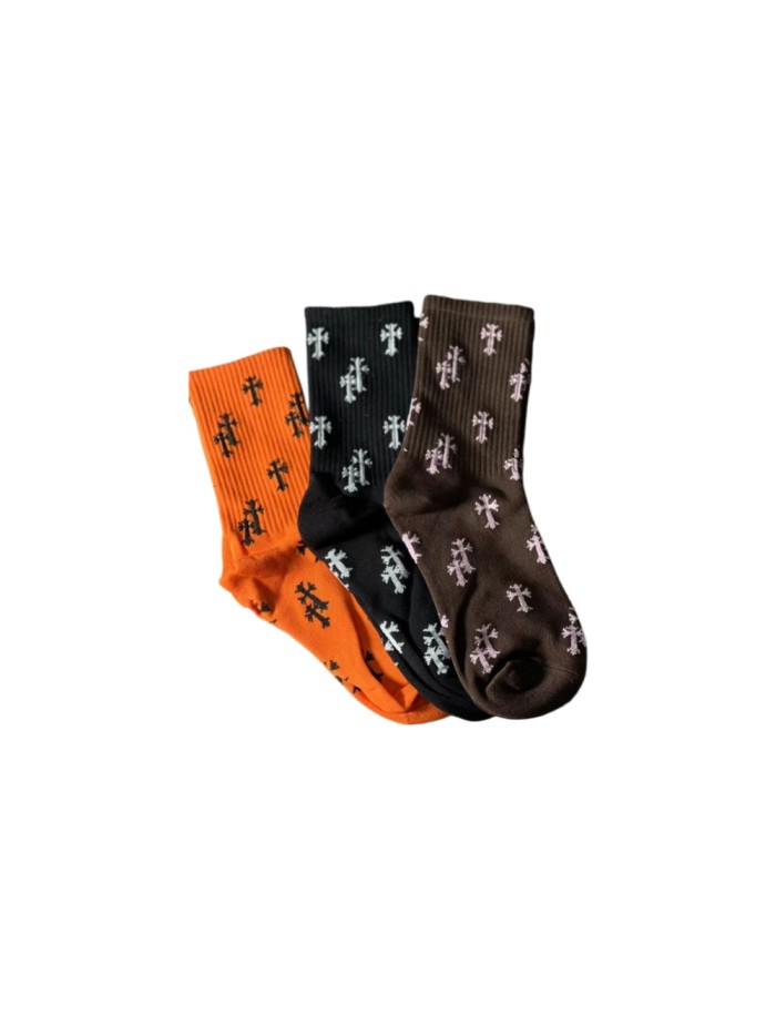 Gothic Cross Monogram Print Breathable Trendy Rib‑Knit Mid‑Crew Socks 1 Pairs 4 colors 29399321