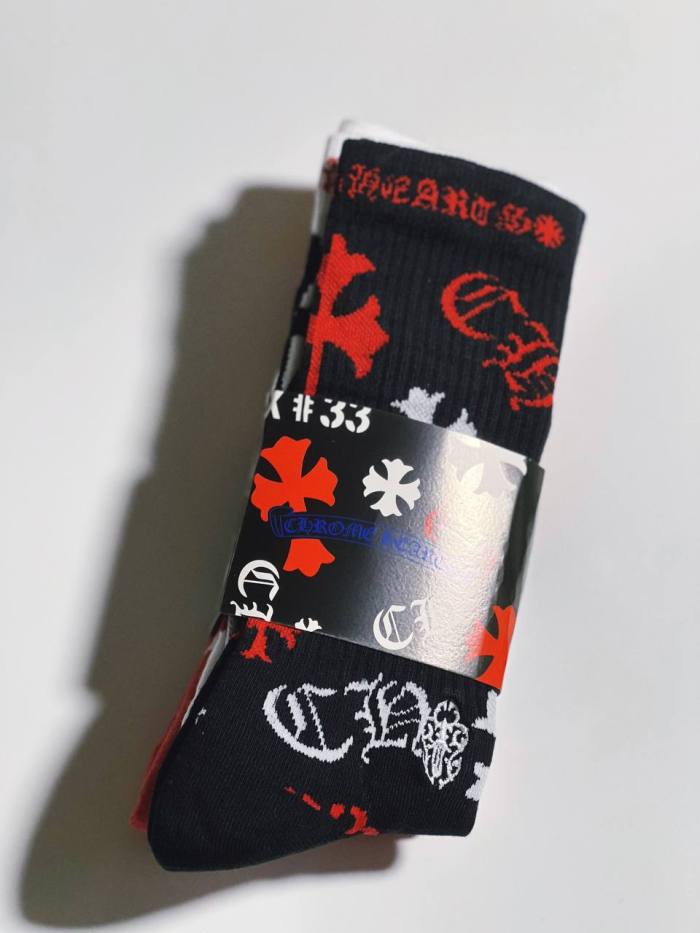 1:1 quality version Cross Letter Cotton Stretch Thick Rib‑Knit Unisex Trendy Mid‑Crew Socks 3 Pairs Per Card 29399293