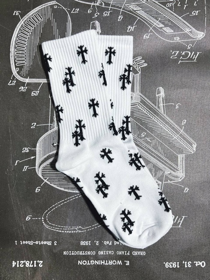 Gothic Cross Monogram Print Breathable Trendy Rib‑Knit Mid‑Crew Socks 1 Pairs 4 colors 29399321