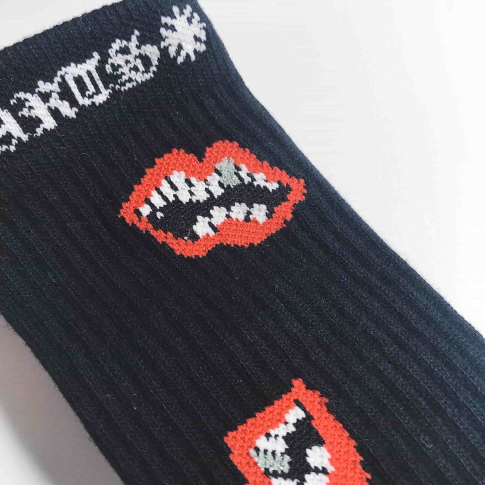 1:1 quality version Red Lip Bite‑Lip Cotton Rib‑Knit Stretch Breathable Mid‑Crew Socks 3 Pairs Per Card 29399281