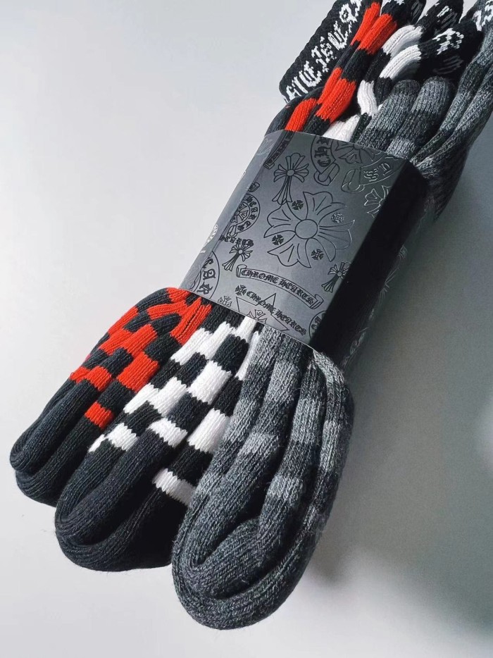 1:1 quality version Color‑Block Stripe Cross Embroidery Rib‑Knit Mid‑Crew Socks 3 Pairs Per Card 29399311