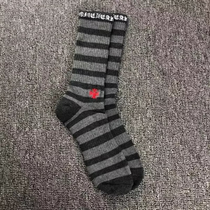 1:1 quality version Color‑Block Stripe Cross Embroidery Rib‑Knit Mid‑Crew Socks 3 Pairs Per Card 29399311