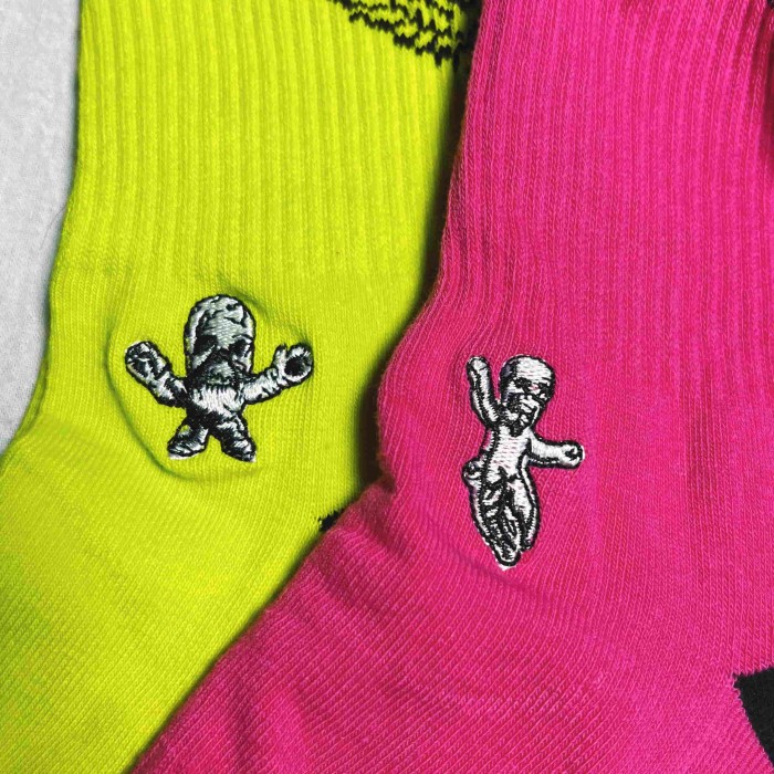 1:1 quality version Foti Skull Figure Print Colorful Thick Terry‑Sole Cotton Socks 3 Pairs Per Card 29399262