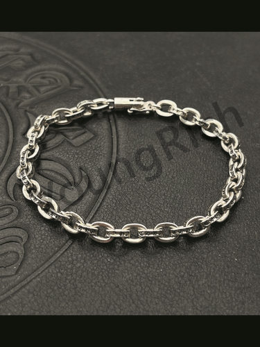 [50% Off]Pure Silver Fine Letter Insert Aged Cuban Bracelet 25732170