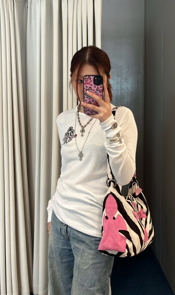 1:1 quality version Green Sword Vine Print Waffle Slim‑Fit Long Sleeve Tee 29426184
