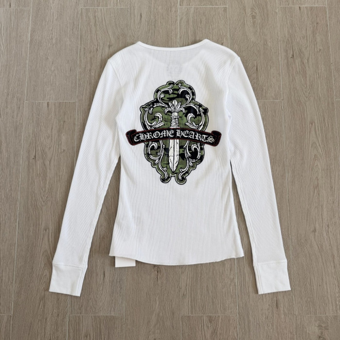 1:1 quality version Green Sword Vine Print Waffle Slim‑Fit Long Sleeve Tee 29426184