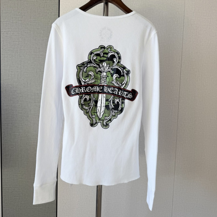 1:1 quality version Green Sword Vine Print Waffle Slim‑Fit Long Sleeve Tee 29426184