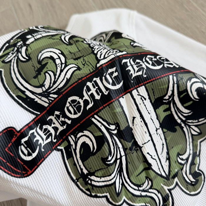 1:1 quality version Green Sword Vine Print Waffle Slim‑Fit Long Sleeve Tee 29426184