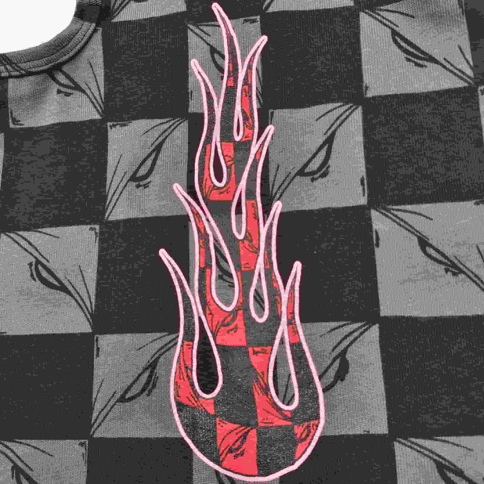 Black‑Grey Checkerboard All‑Over Print Red Flame Single‑Hole Balaclava Shiesty Mask 29409212
