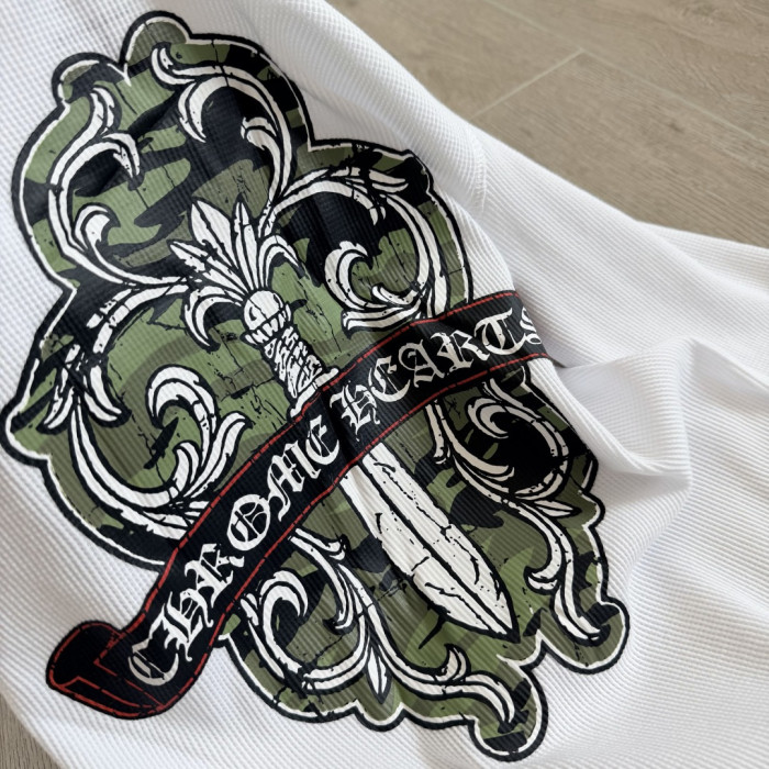 1:1 quality version Green Sword Vine Print Waffle Slim‑Fit Long Sleeve Tee 29426184