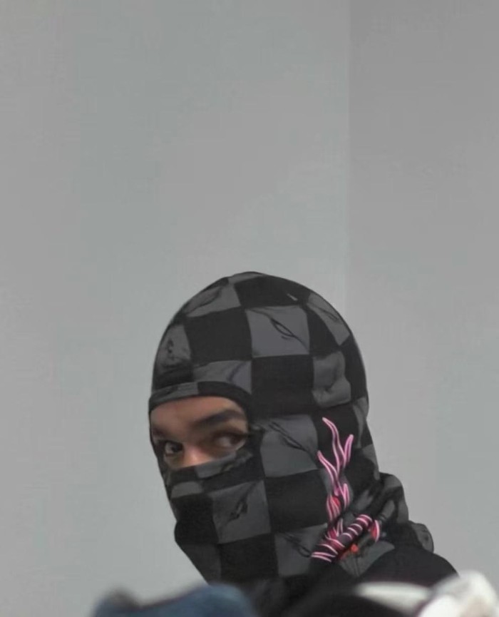 Black‑Grey Checkerboard All‑Over Print Red Flame Single‑Hole Balaclava Shiesty Mask 29409212
