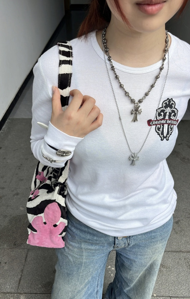 1:1 quality version Green Sword Vine Print Waffle Slim‑Fit Long Sleeve Tee 29426184