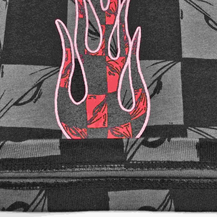 Black‑Grey Checkerboard All‑Over Print Red Flame Single‑Hole Balaclava Shiesty Mask 29409212