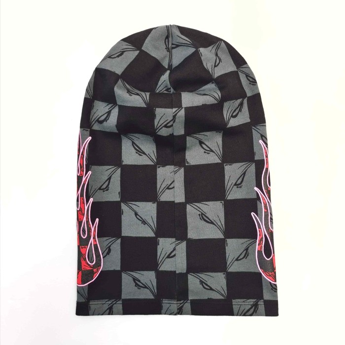 Black‑Grey Checkerboard All‑Over Print Red Flame Single‑Hole Balaclava Shiesty Mask 29409212