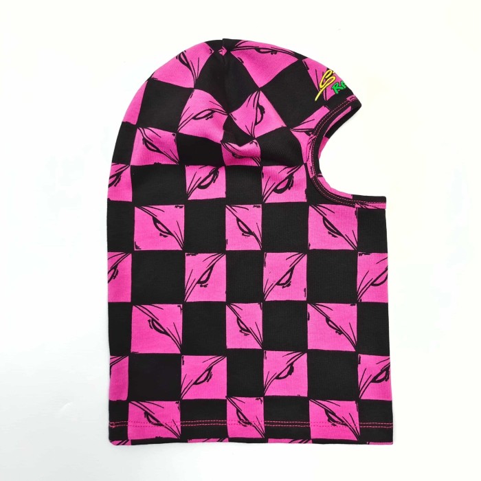 Pink‑Black Checkerboard All‑Over Print Hand‑Letter Embroidery Balaclava Shiesty Mask 29409214
