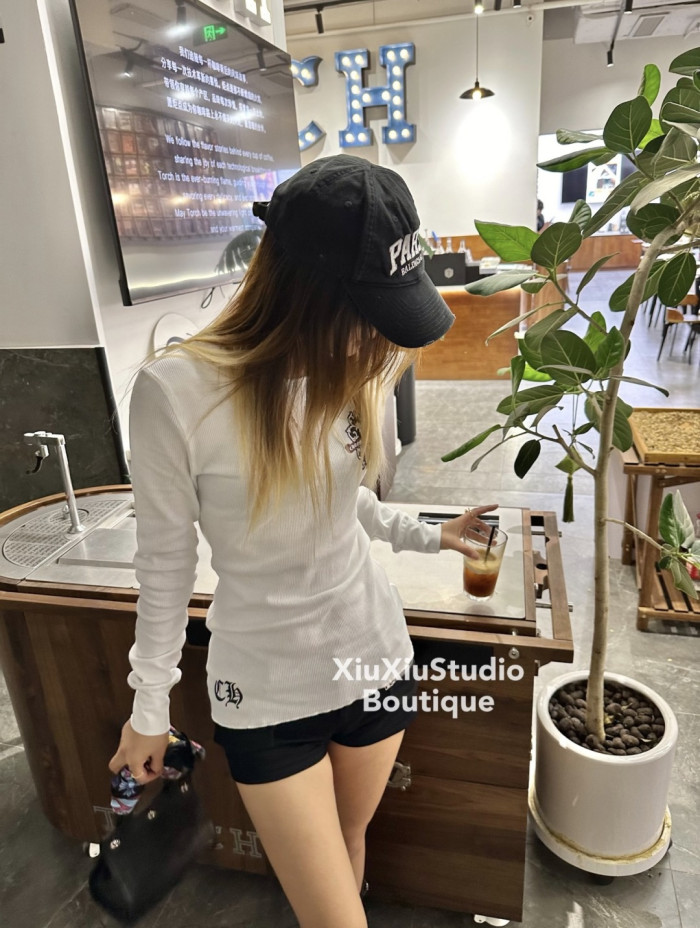 1:1 quality version Green Sword Vine Print Waffle Slim‑Fit Long Sleeve Tee 29426184