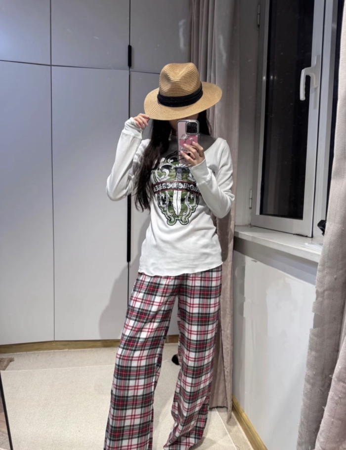 1:1 quality version Green Sword Vine Print Waffle Slim‑Fit Long Sleeve Tee 29426184