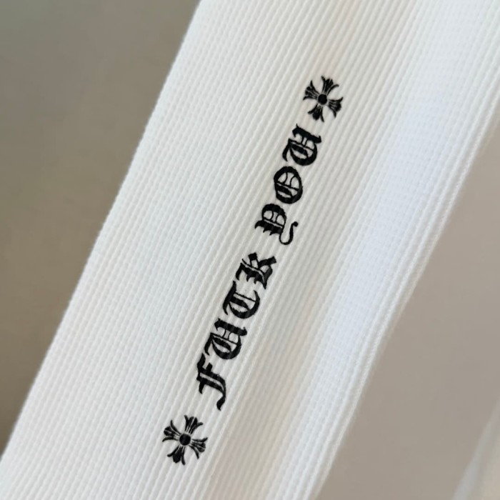 1:1 quality version Black‑White Horseshoe‑Ring Cross‑Flower‑Slogan‑Prin Waffle Knit Long Sleeve Tee 2 colors 29426217