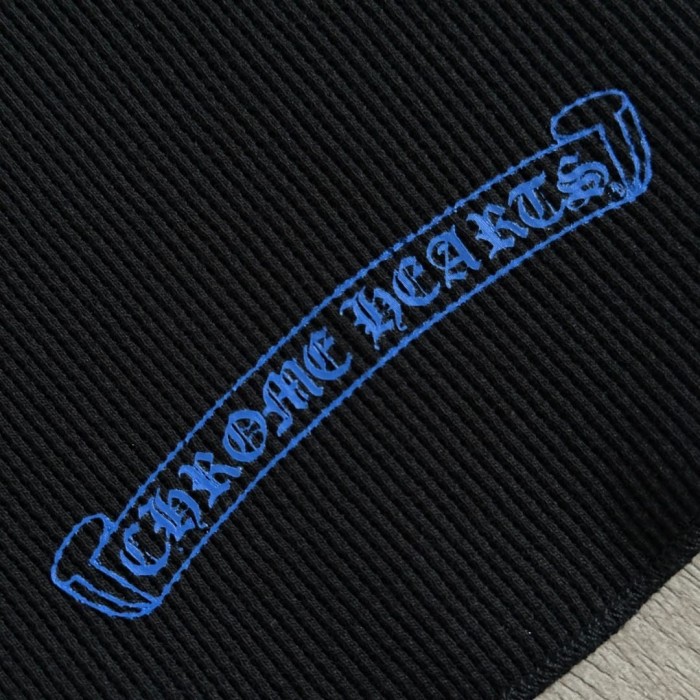 1:1 quality version Blue Horseshoe Ring Script Letter Surrounded Waffle Knit Long Sleeve Tee 2 colors 29426191