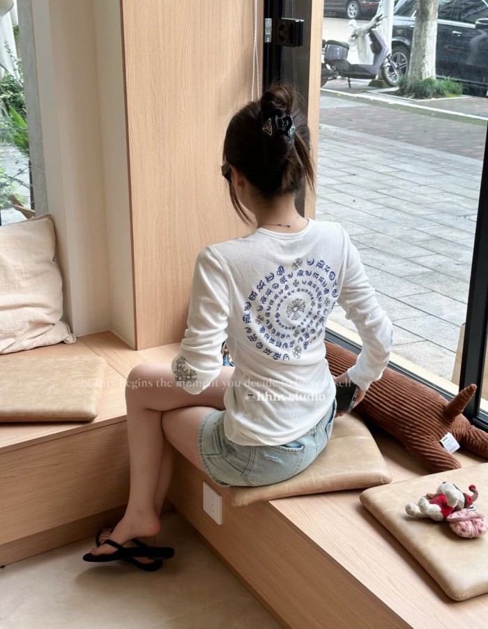 1:1 quality version Blue Horseshoe Ring Script Letter Surrounded Waffle Knit Long Sleeve Tee 2 colors 29426191