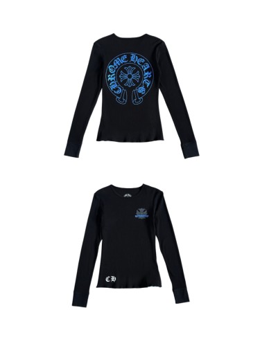 1:1 quality version Blue Horseshoe‑Ring Cross‑Flower‑Print Waffle‑Knit Fitted Long Sleeve Tee 29426214