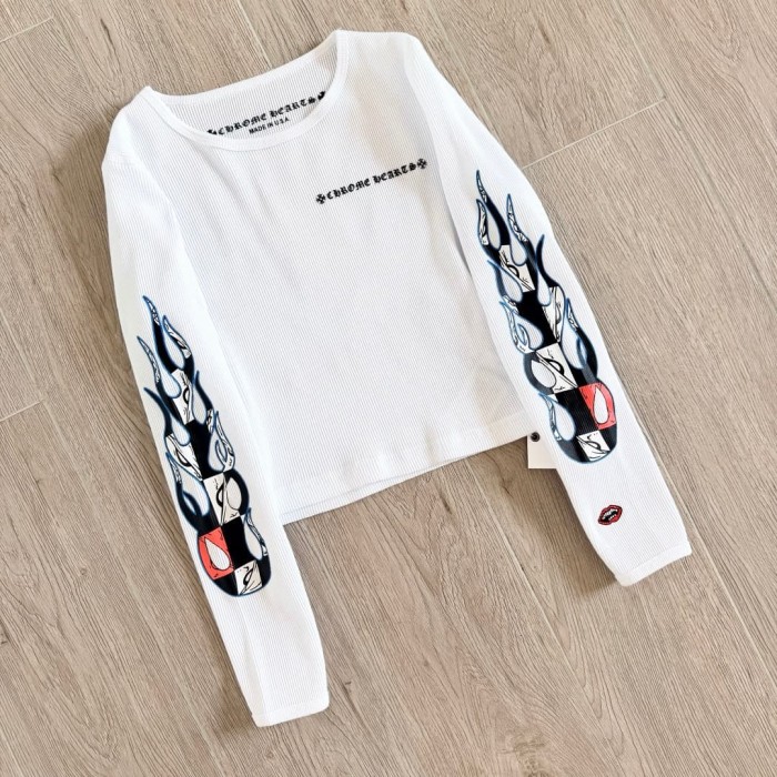 1:1 quality version Matty Boy Collab Sinister Flame Graffiti Print Waffle Knit Cropped Long Sleeve Tee 29426221