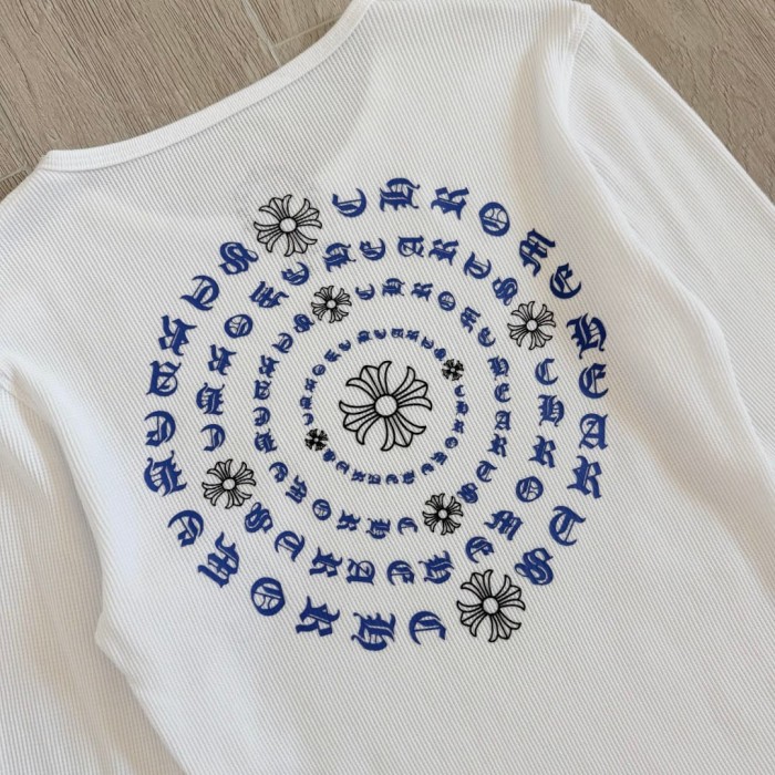 1:1 quality version Blue Horseshoe Ring Script Letter Surrounded Waffle Knit Long Sleeve Tee 2 colors 29426191