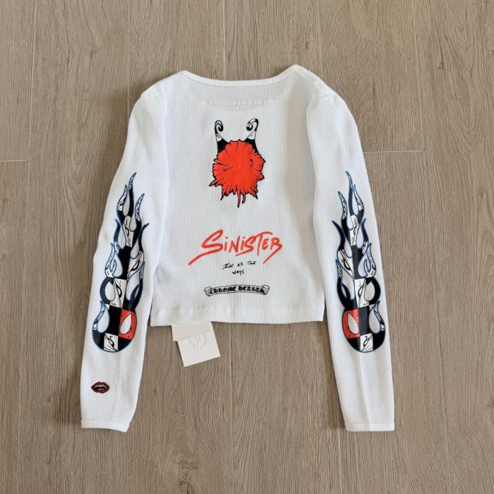 1:1 quality version Matty Boy Collab Sinister Flame Graffiti Print Waffle Knit Cropped Long Sleeve Tee 29426221
