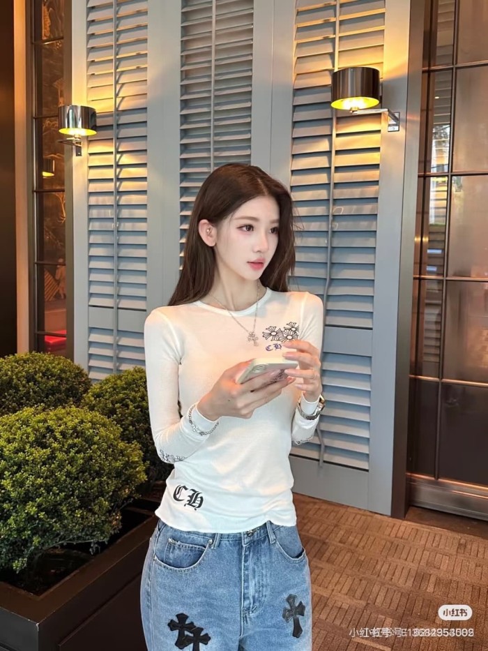 1:1 quality version Blue Horseshoe Ring Script Letter Surrounded Waffle Knit Long Sleeve Tee 2 colors 29426191