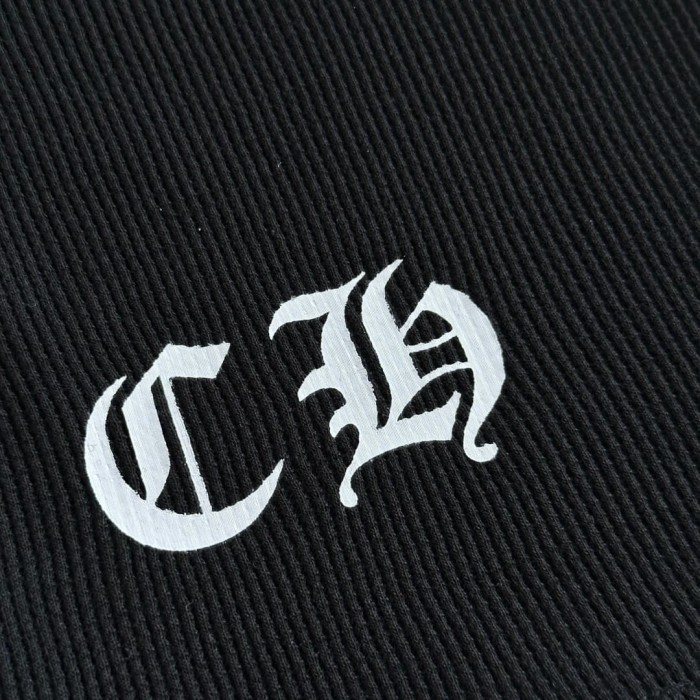 1:1 quality version Black‑White Horseshoe‑Ring Cross‑Flower‑Slogan‑Prin Waffle Knit Long Sleeve Tee 2 colors 29426217