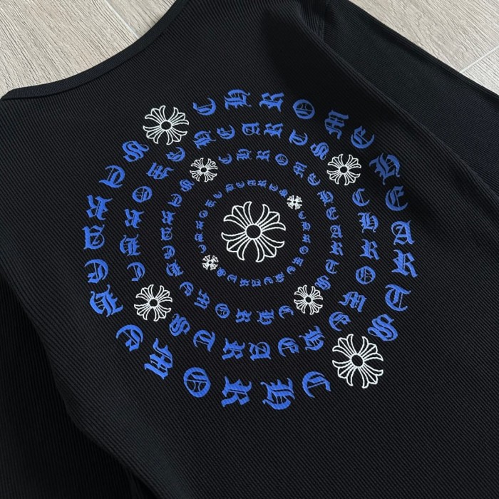 1:1 quality version Blue Horseshoe Ring Script Letter Surrounded Waffle Knit Long Sleeve Tee 2 colors 29426191