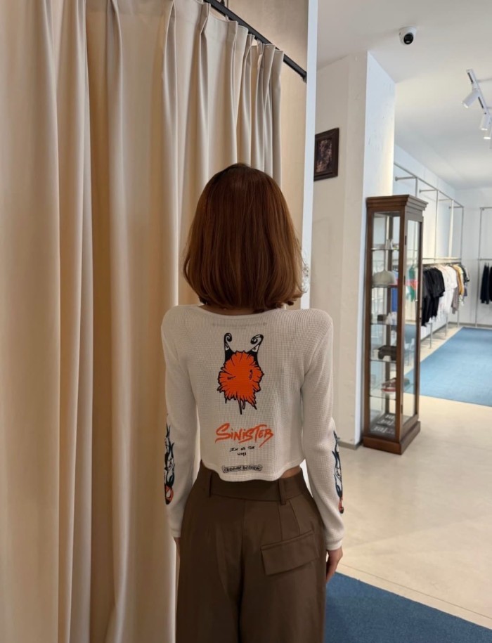 1:1 quality version Matty Boy Collab Sinister Flame Graffiti Print Waffle Knit Cropped Long Sleeve Tee 29426221