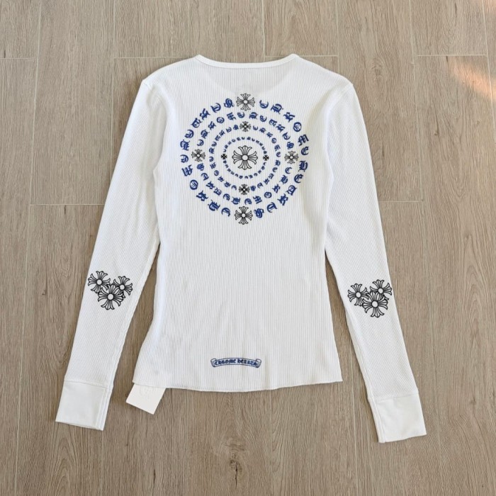 1:1 quality version Blue Horseshoe Ring Script Letter Surrounded Waffle Knit Long Sleeve Tee 2 colors 29426191