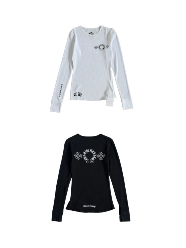 1:1 quality version Black‑White Horseshoe‑Ring Cross‑Flower‑Slogan‑Prin Waffle Knit Long Sleeve Tee 2 colors 29426217