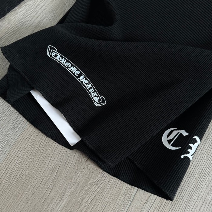 1:1 quality version Black‑White Horseshoe‑Ring Cross‑Flower‑Slogan‑Prin Waffle Knit Long Sleeve Tee 2 colors 29426217