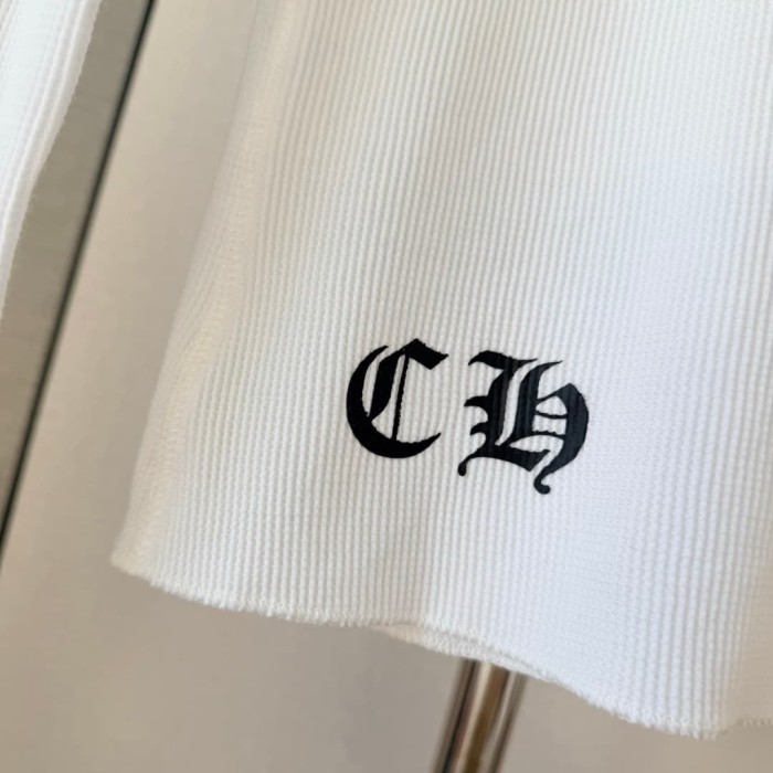 1:1 quality version Black‑White Horseshoe‑Ring Cross‑Flower‑Slogan‑Prin Waffle Knit Long Sleeve Tee 2 colors 29426217