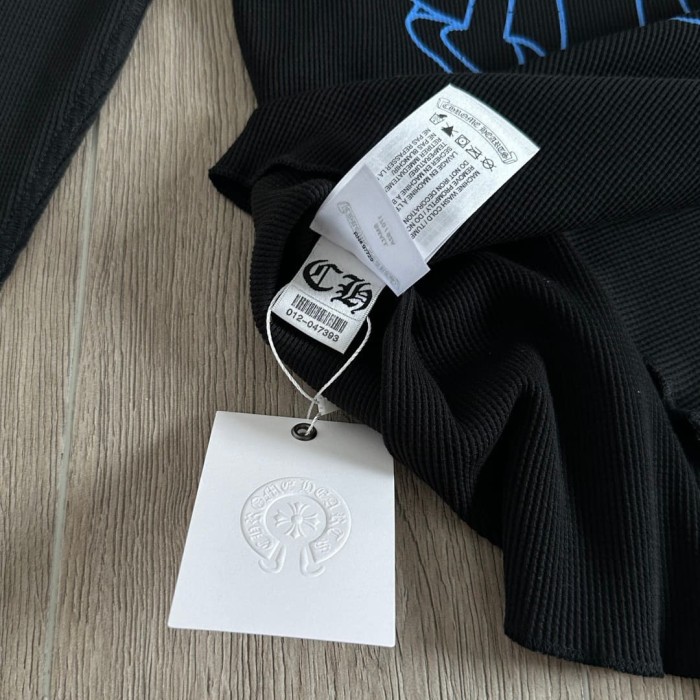 1:1 quality version Blue Horseshoe‑Ring Cross‑Flower‑Print Waffle‑Knit Fitted Long Sleeve Tee 29426214