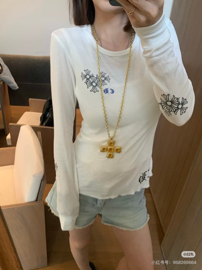 1:1 quality version Blue Horseshoe Ring Script Letter Surrounded Waffle Knit Long Sleeve Tee 2 colors 29426191