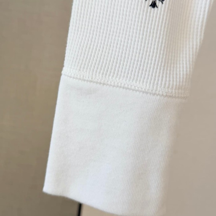 1:1 quality version Black‑White Horseshoe‑Ring Cross‑Flower‑Slogan‑Prin Waffle Knit Long Sleeve Tee 2 colors 29426217