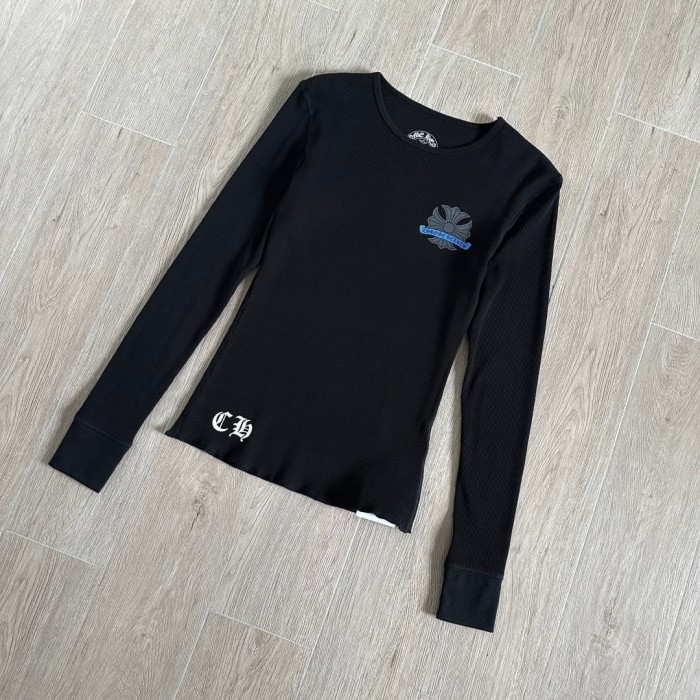 1:1 quality version Blue Horseshoe‑Ring Cross‑Flower‑Print Waffle‑Knit Fitted Long Sleeve Tee 29426214